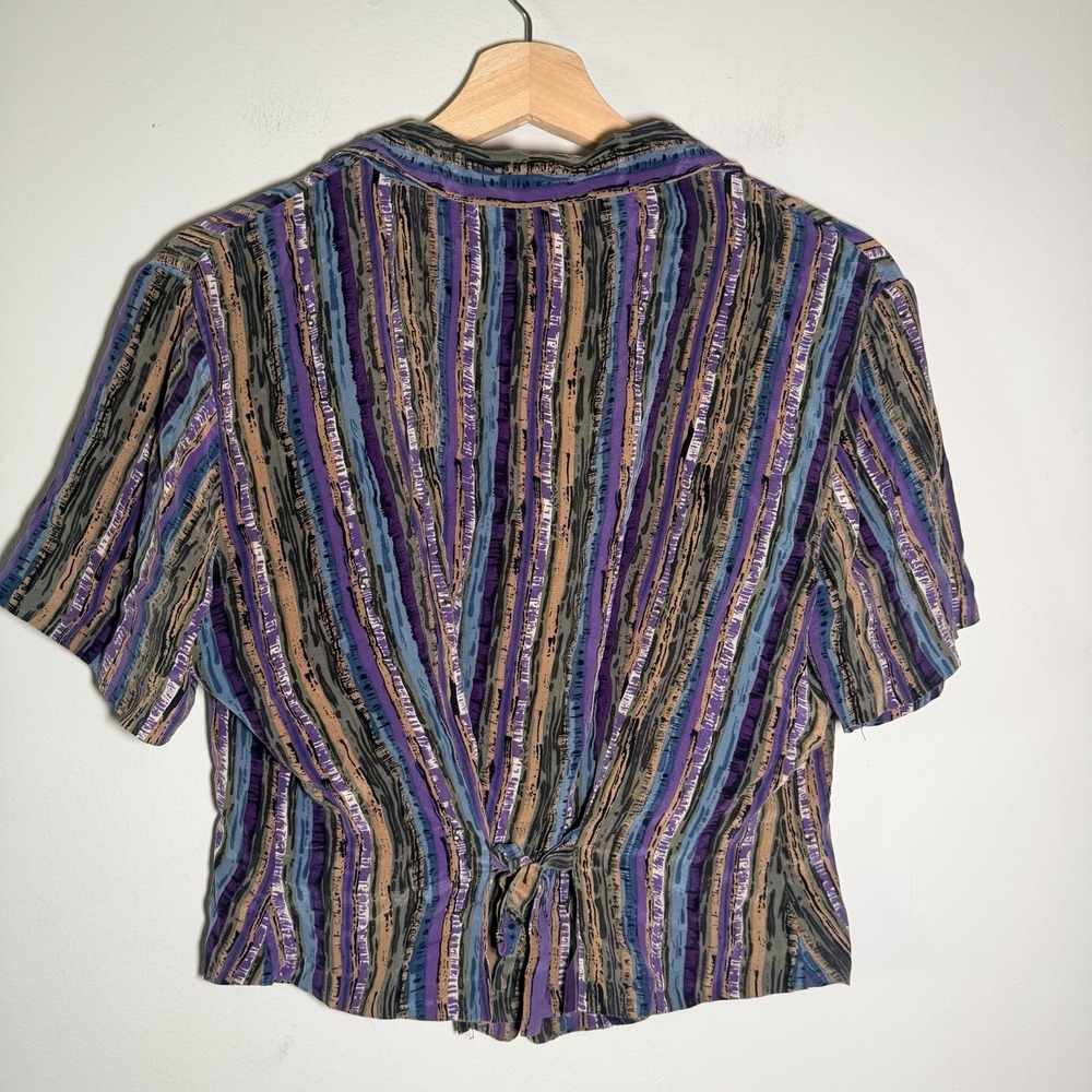 Vintage Petite Sophisticated Silk Shirt Abstract 80s 90s Button Up Dopamine - Picture 3 of 4